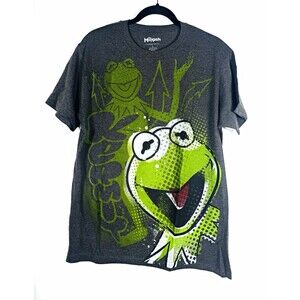 The Muppets Men's L Gray Cotton Poly Knit Crew Neck Short Sleeve Kermit Tee